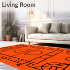 Geometric Abstract Orange Black Rug
