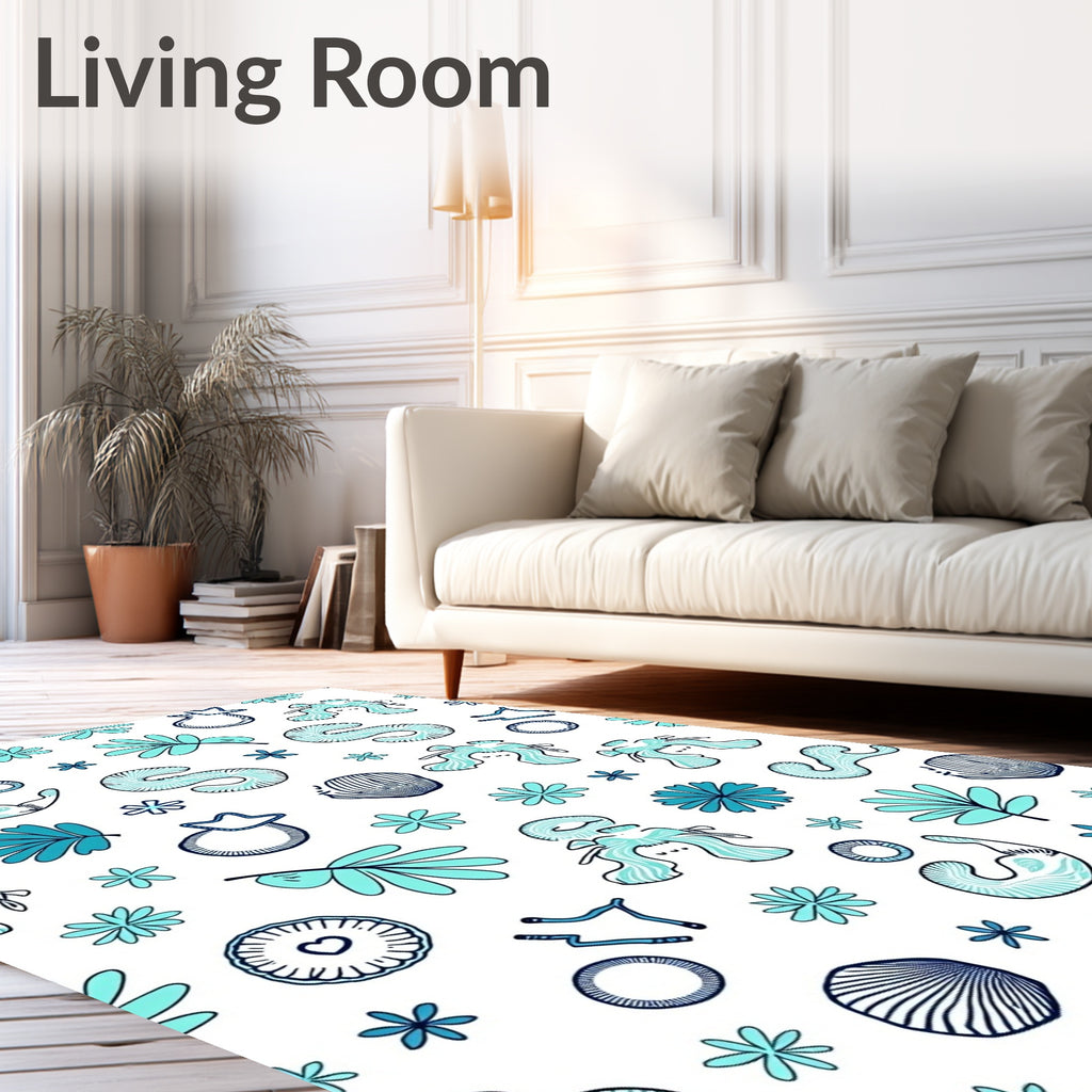 Coastal Light Blue Abstract Marine Life Rug