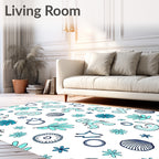 Coastal Light Blue Abstract Marine Life Rug