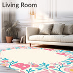 Pink Teal Alphabet Floral Border Rug