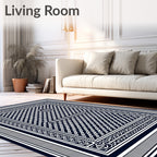 Deep Blue Ornate Geometric Frame Rug