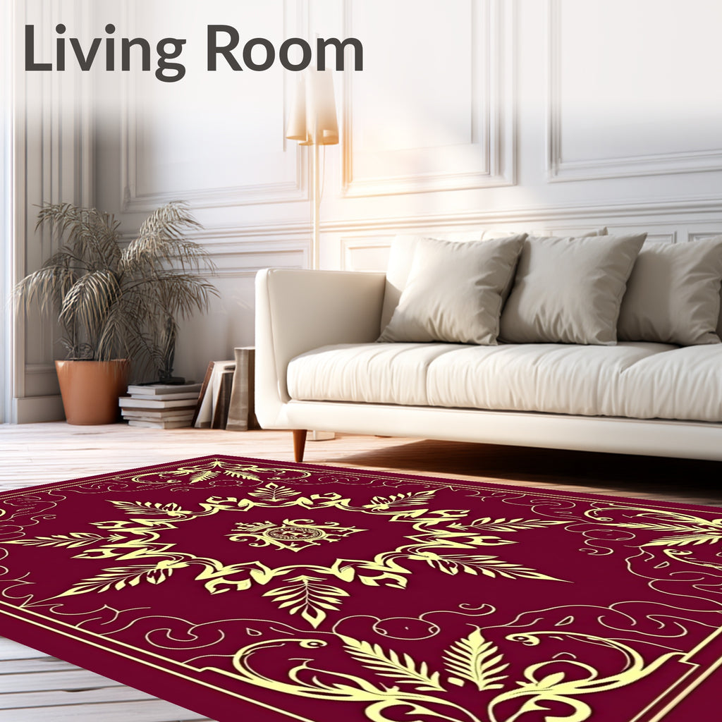 Golden Laurel Crest Bordure Burgundy Rug