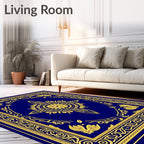 Royal Blue Gold Floral Medallion Border Rug