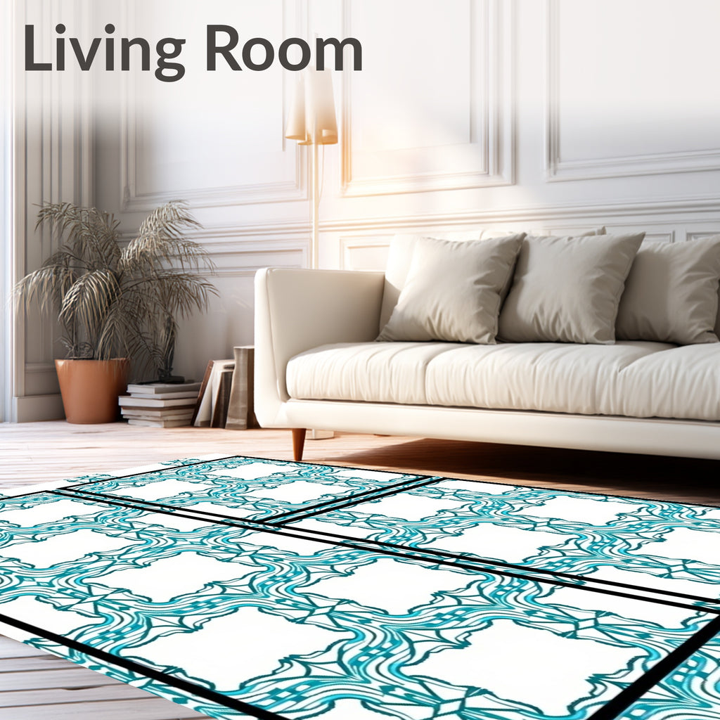 Teal Decorative Lattice Art Rug
