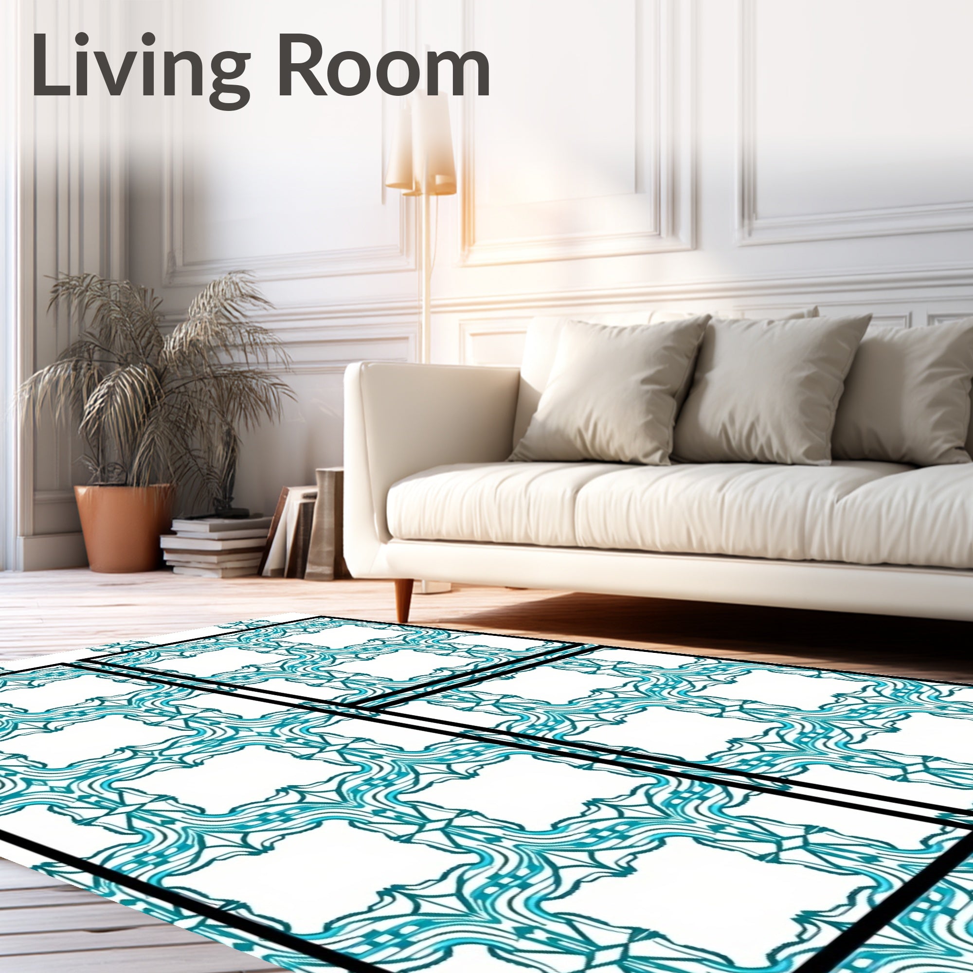 Teal Decorative Lattice Art Rug
