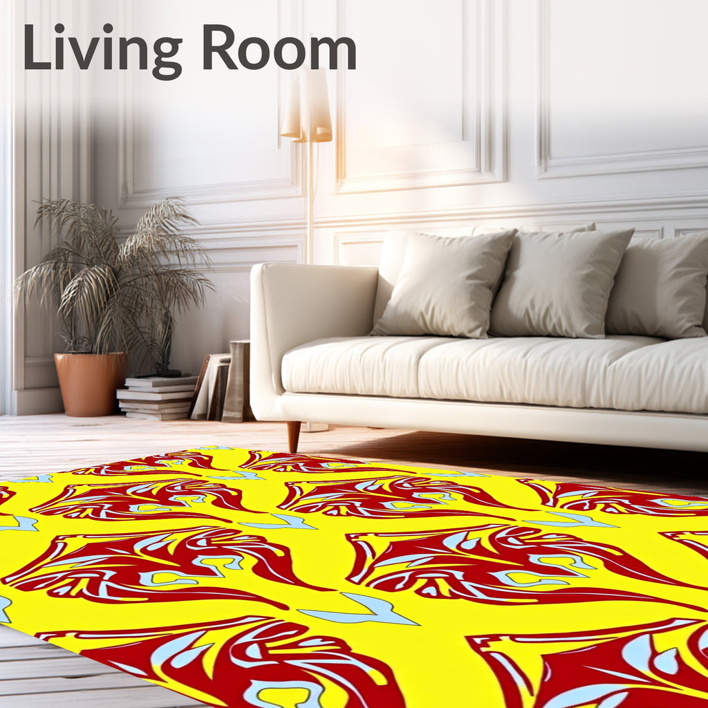 Bold red symmetrical crests yellow background Rug