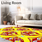 Bold red symmetrical crests yellow background Rug