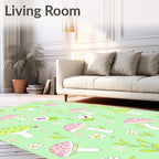 Whimsical Pink Green Mushroom Garden Rug
