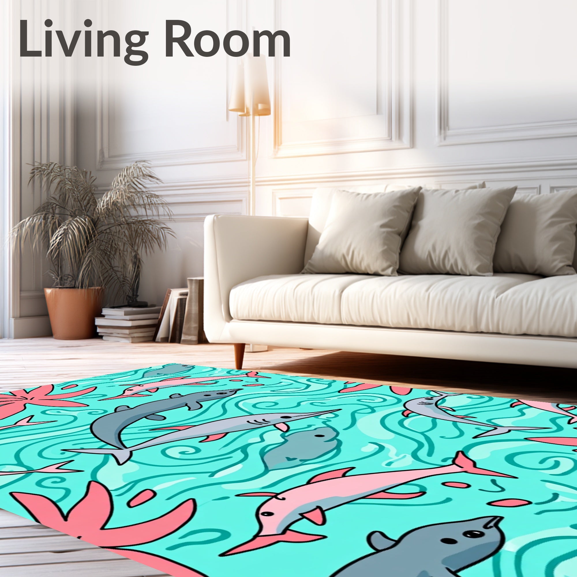 Aqua Dolphins Coral Sea Life Rug