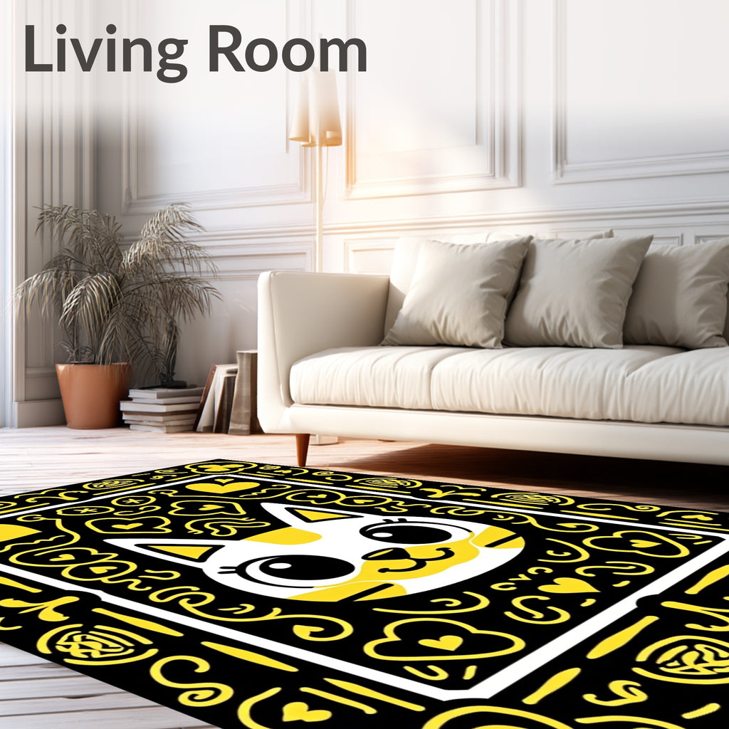 Cute Yellow Cat Hearts Whimsical Rug