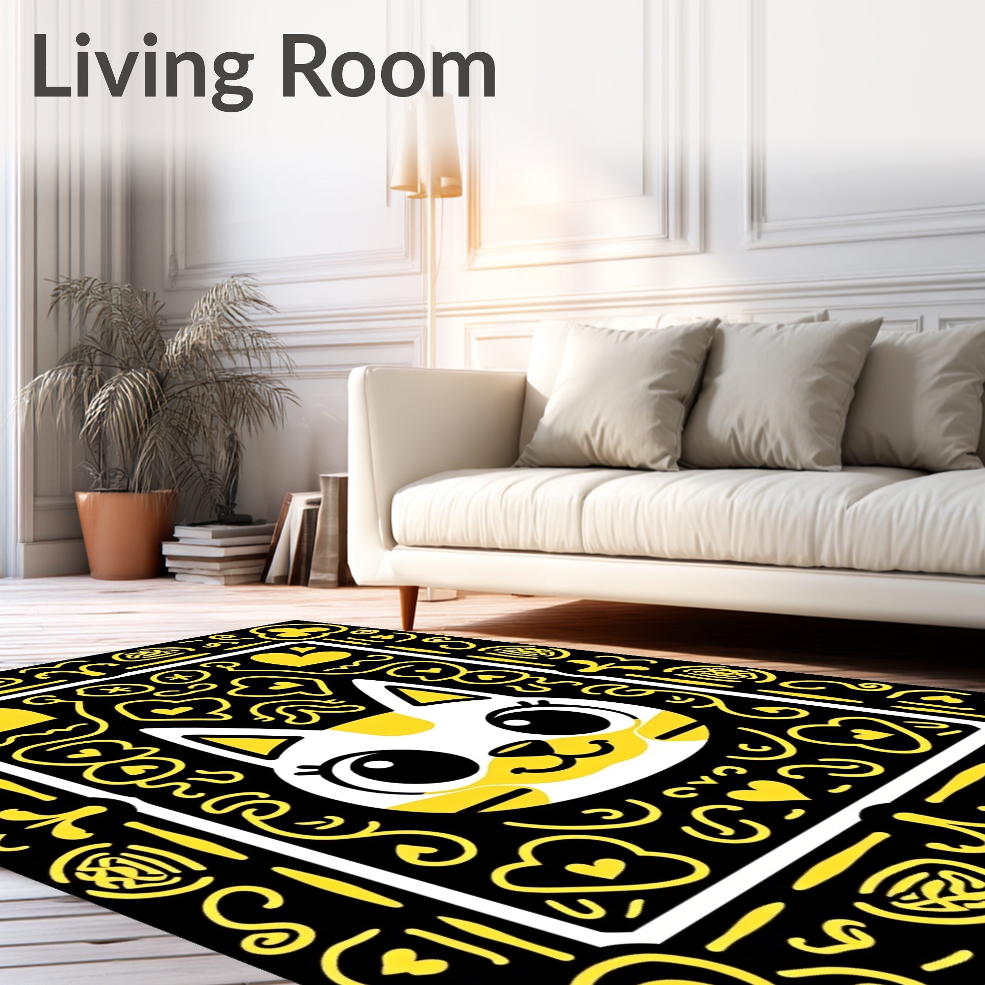 Cute Yellow Cat Hearts Whimsical Rug