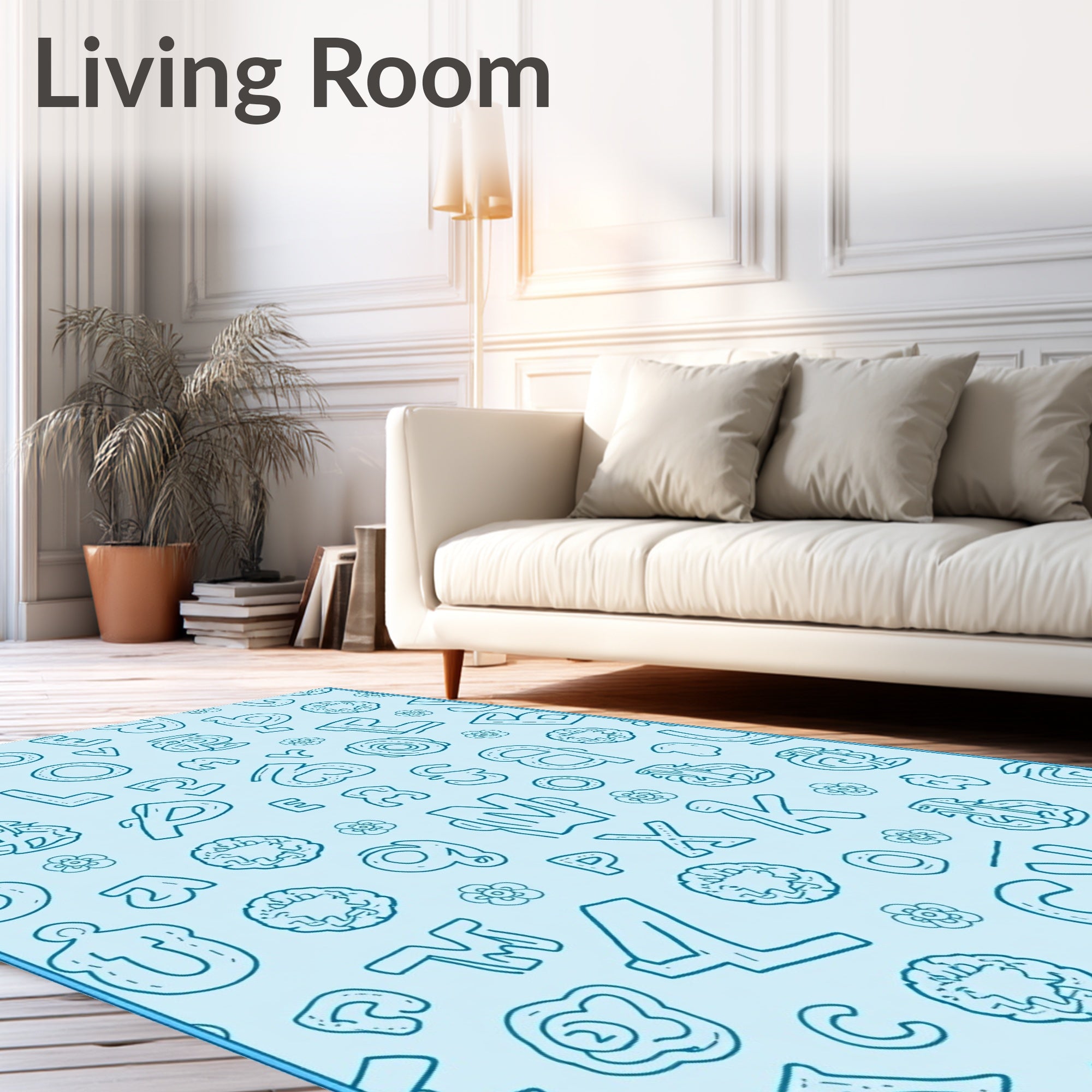 Whimsical Blue Alphabet Collage Rug