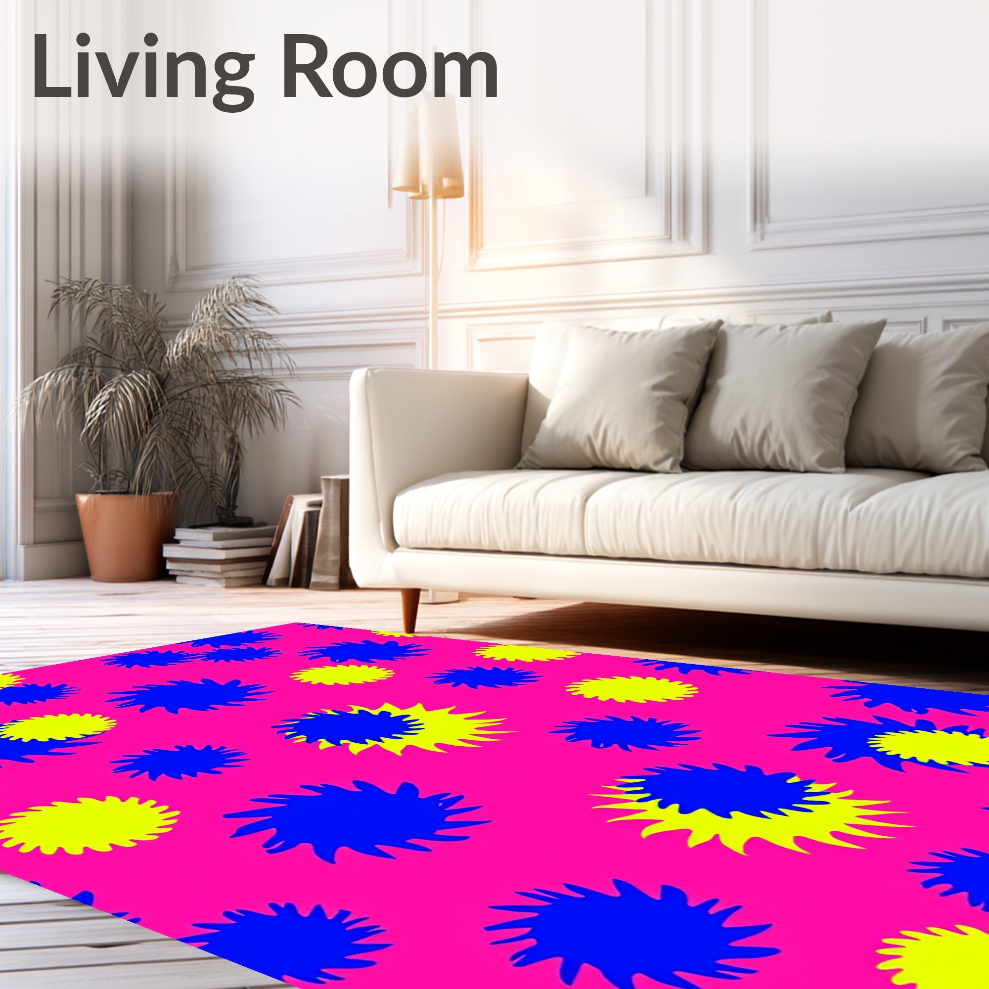 Vibrant Blue Yellow Starburst Pink Field Rug