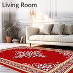 Crimson Scrollwork Floral Centerpiece Rug