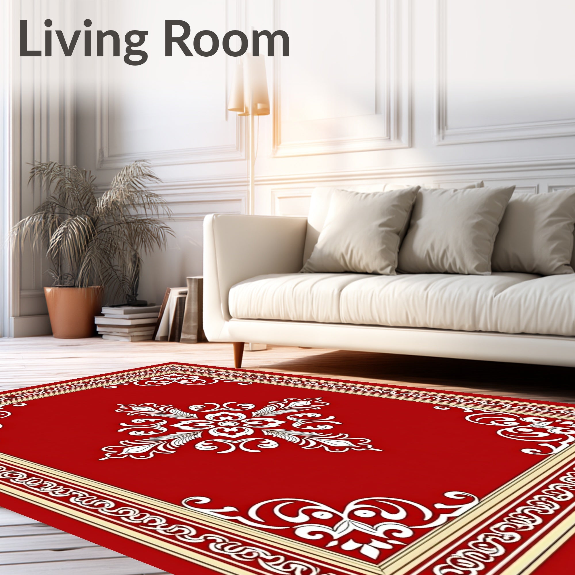 Crimson Scrollwork Floral Centerpiece Rug