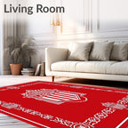Bold Red Striped Emblem Border Rug