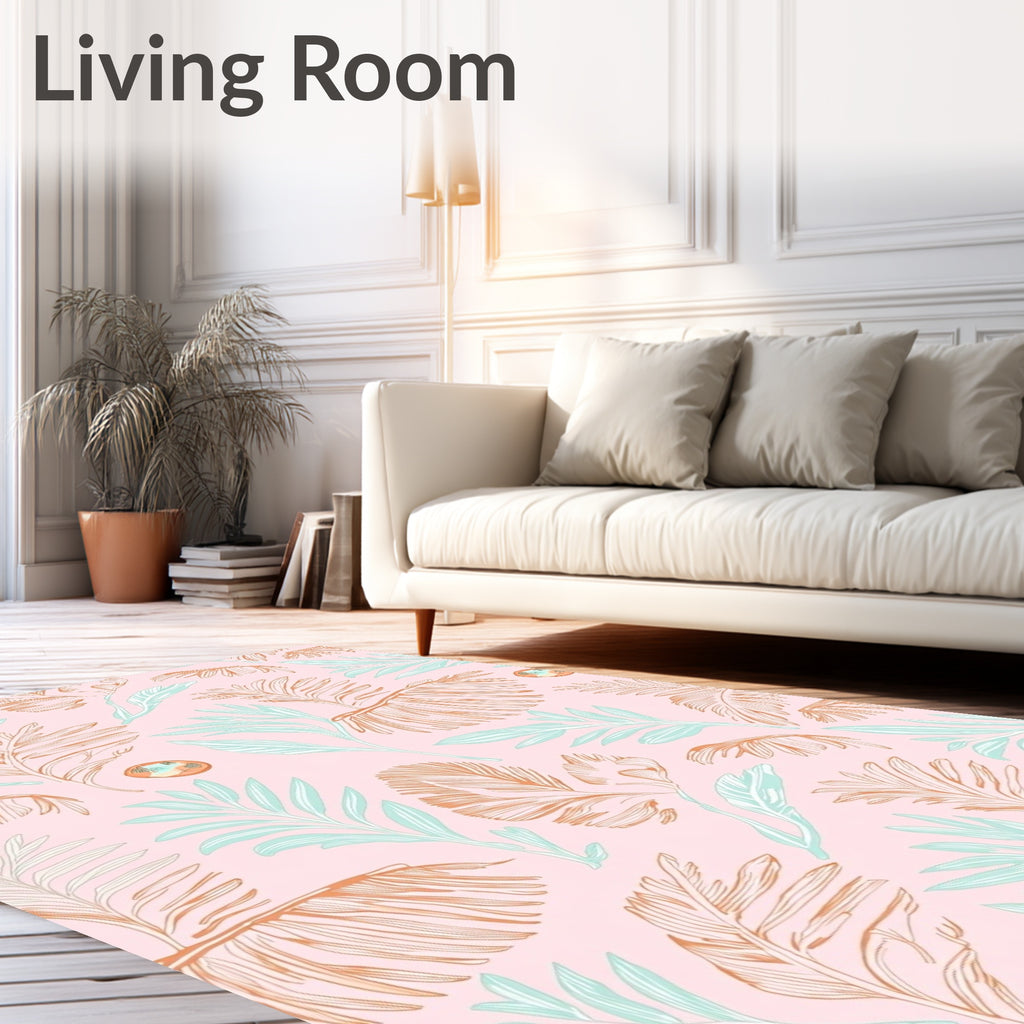 Tropical Pink Palm Leaf Collage Rug