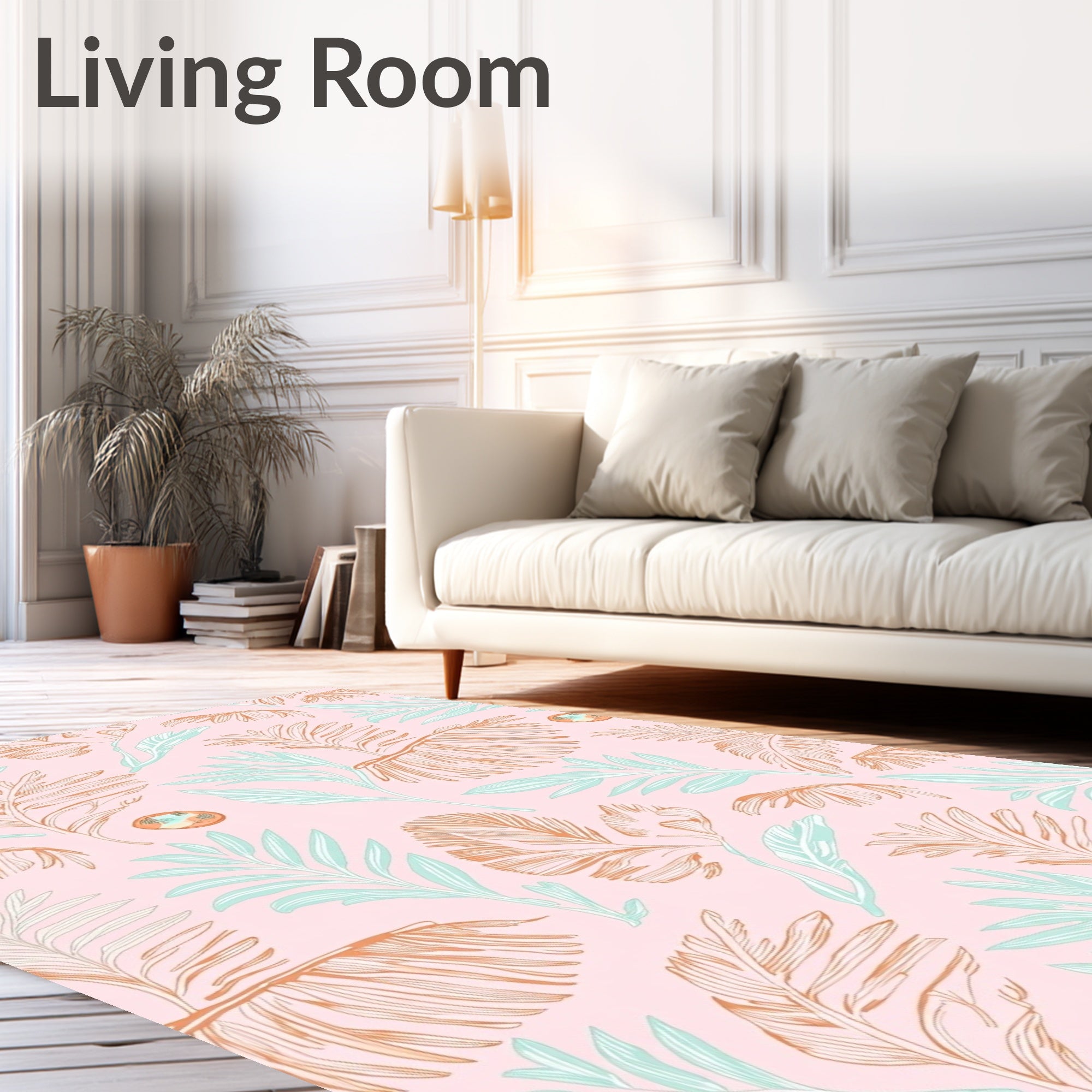 Tropical Pink Palm Leaf Collage Rug