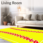 Bright Yellow Red Stitching Rectangles Rug