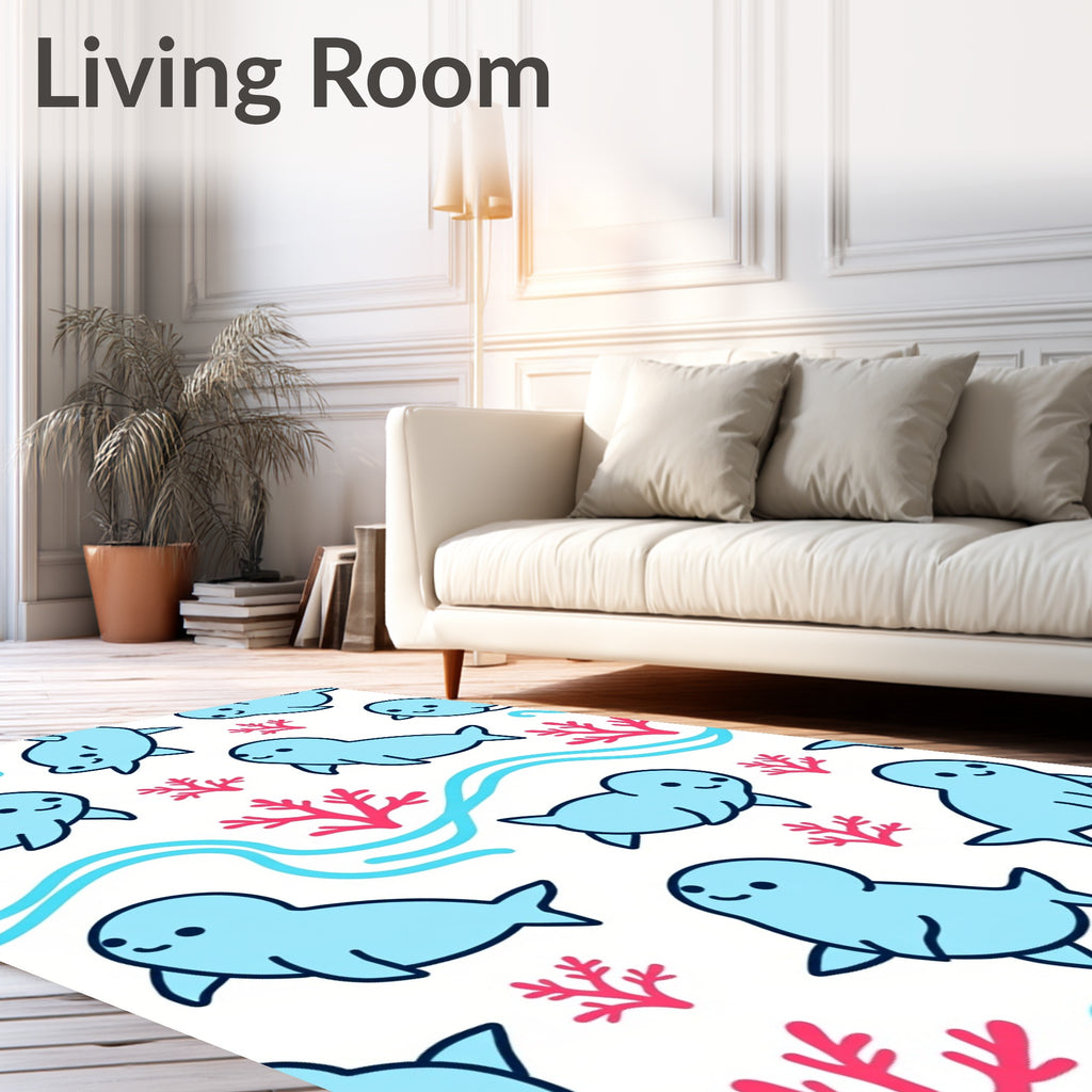 Cute Blue Seals Coral Sea Waves Rug