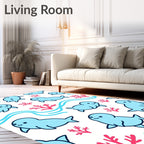 Cute Blue Seals Coral Sea Waves Rug