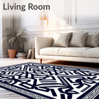Dark Blue Geometric Maze Square Rug
