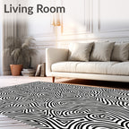 Bold Black White Abstract Maze Rug