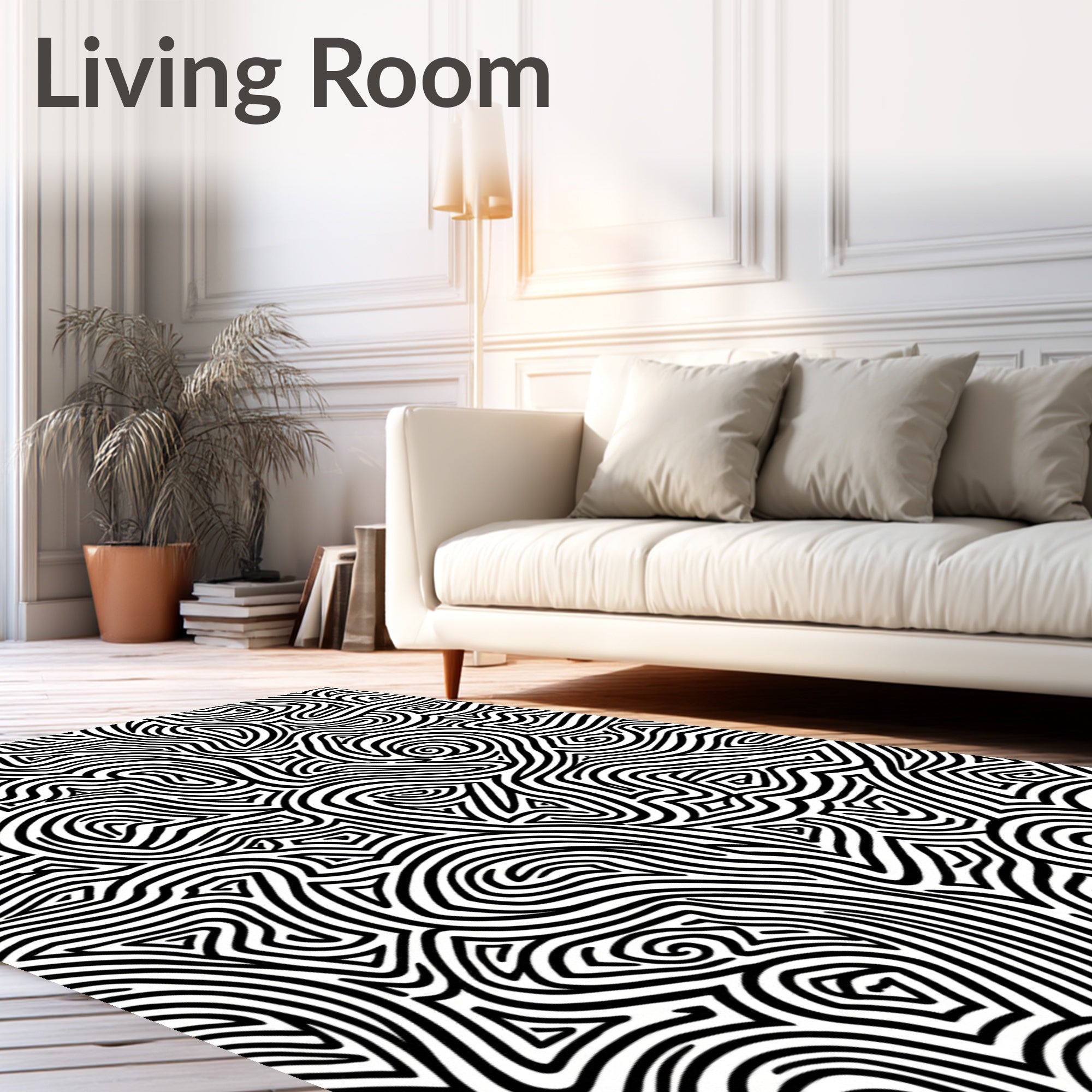 Bold Black White Abstract Maze Rug