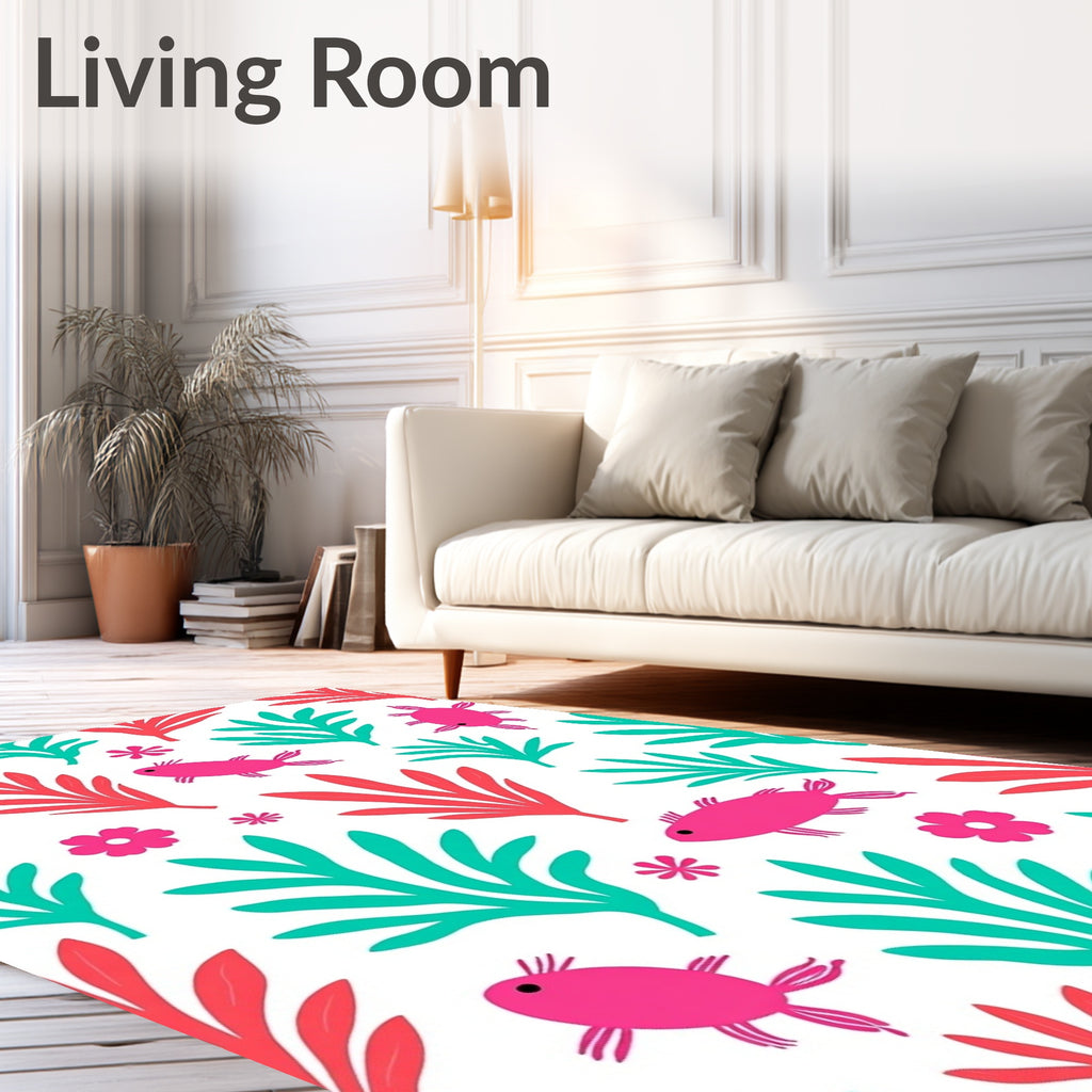 Coral Teal Fish Floral Medley Rug