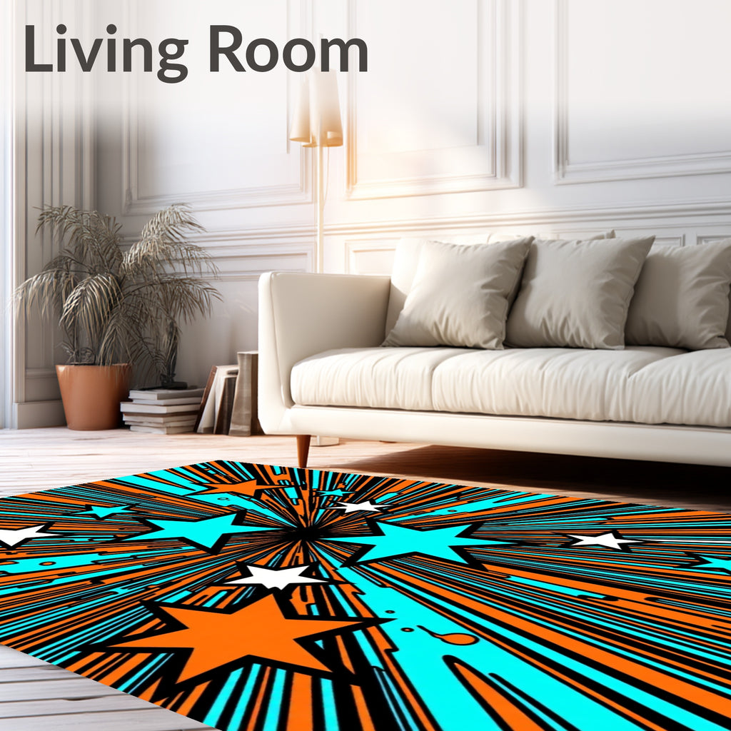 Explosion Starburst Orange Cyan Rug