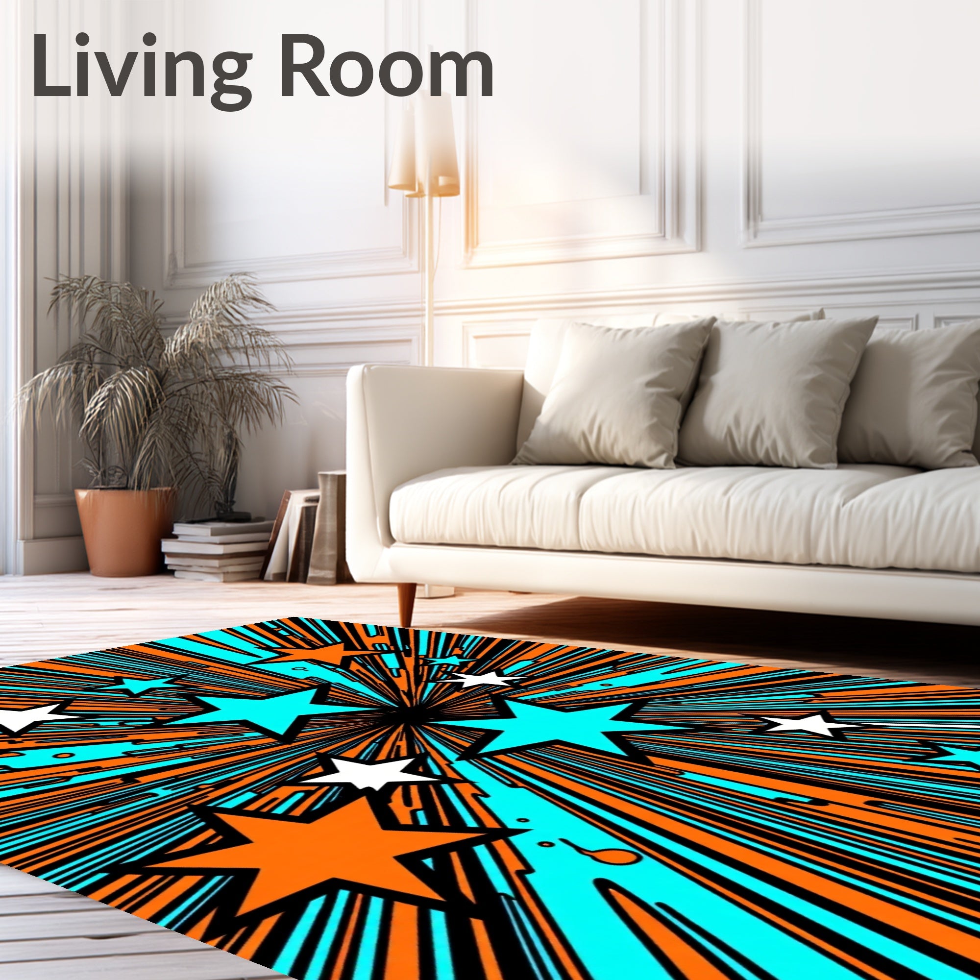 Explosion Starburst Orange Cyan Rug