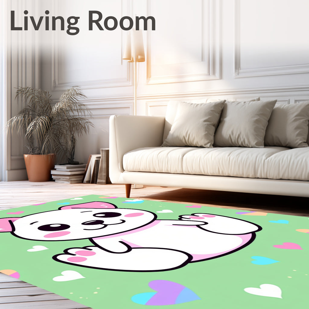 Kawaii White Puppy Hearts Background Rug