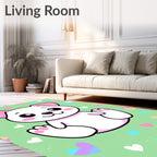 Kawaii White Puppy Hearts Background Rug