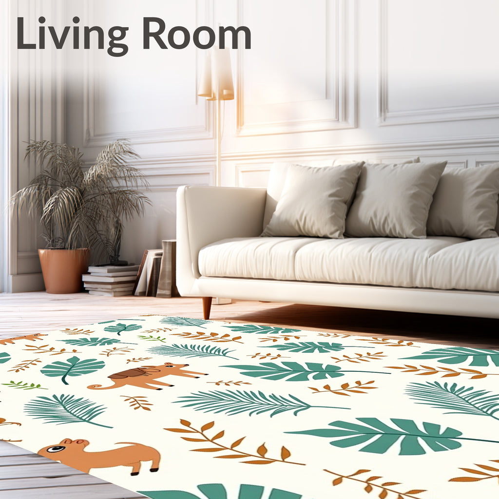Cute Animals Amongst Teal Foliage Rug