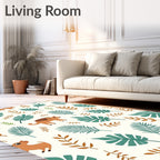 Cute Animals Amongst Teal Foliage Rug