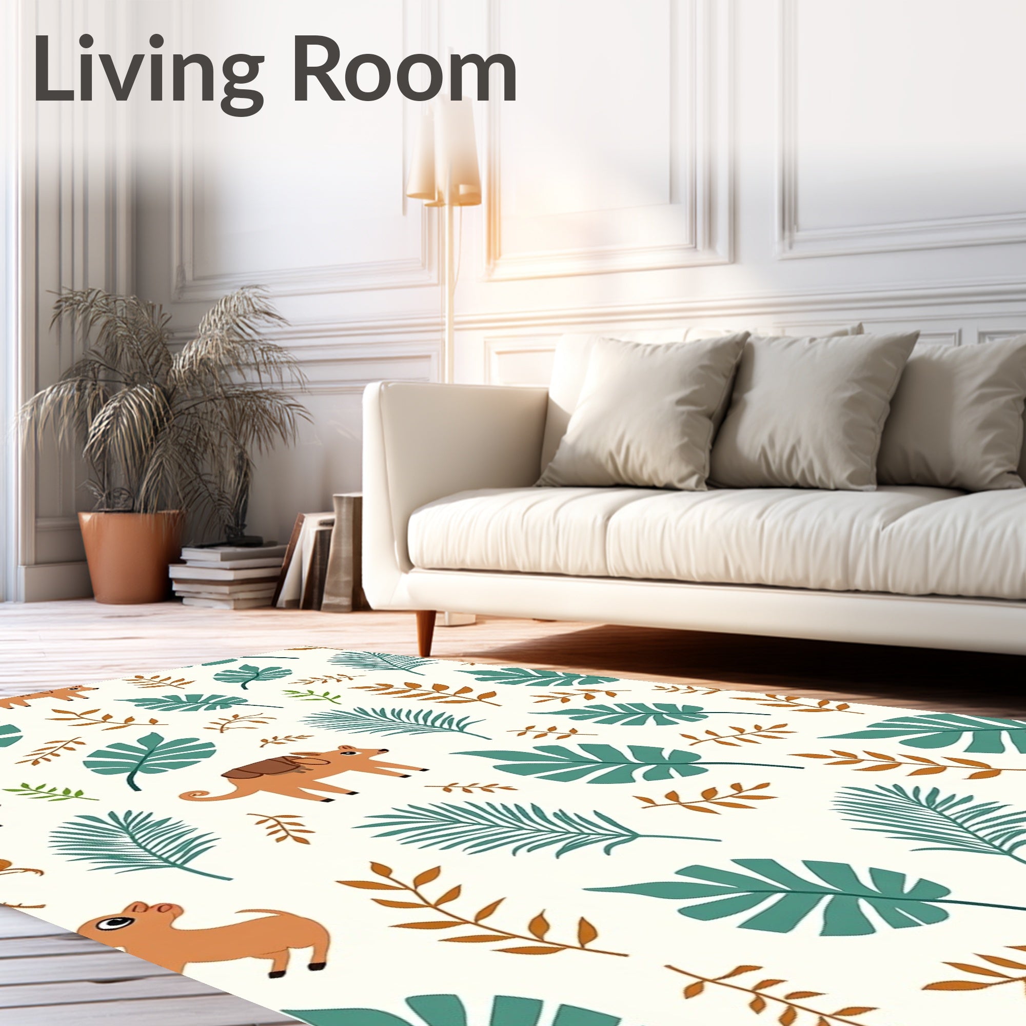 Cute Animals Amongst Teal Foliage Rug