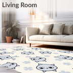 Charming Gray Kitty Flowers Cream Rug
