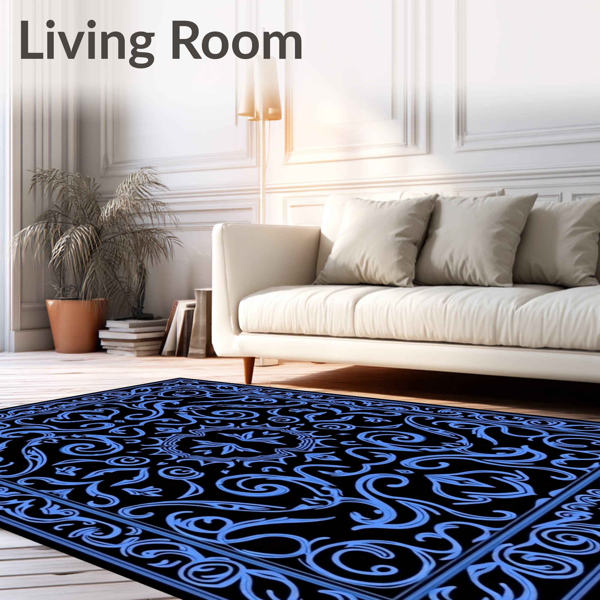 Classic Blue Scrollwork Floral Medallion Rug