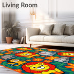 Jungle Animals with Flowers and Leaves Rug