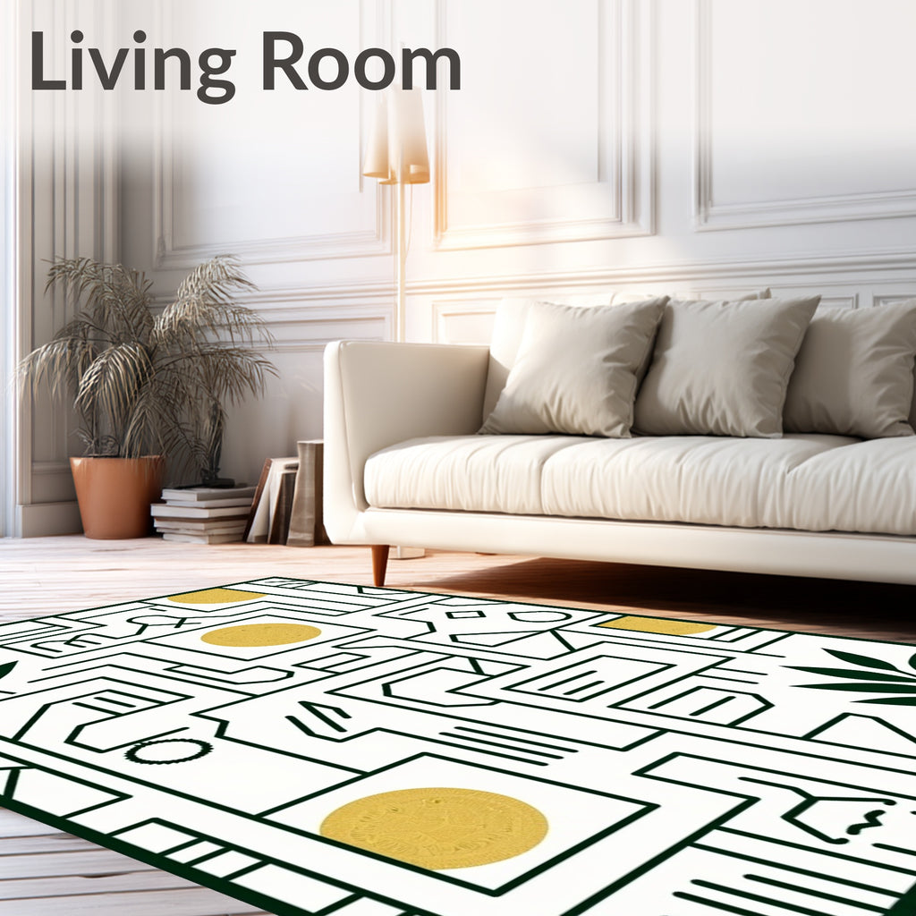 Geometric Leaf Gold Coin Rug