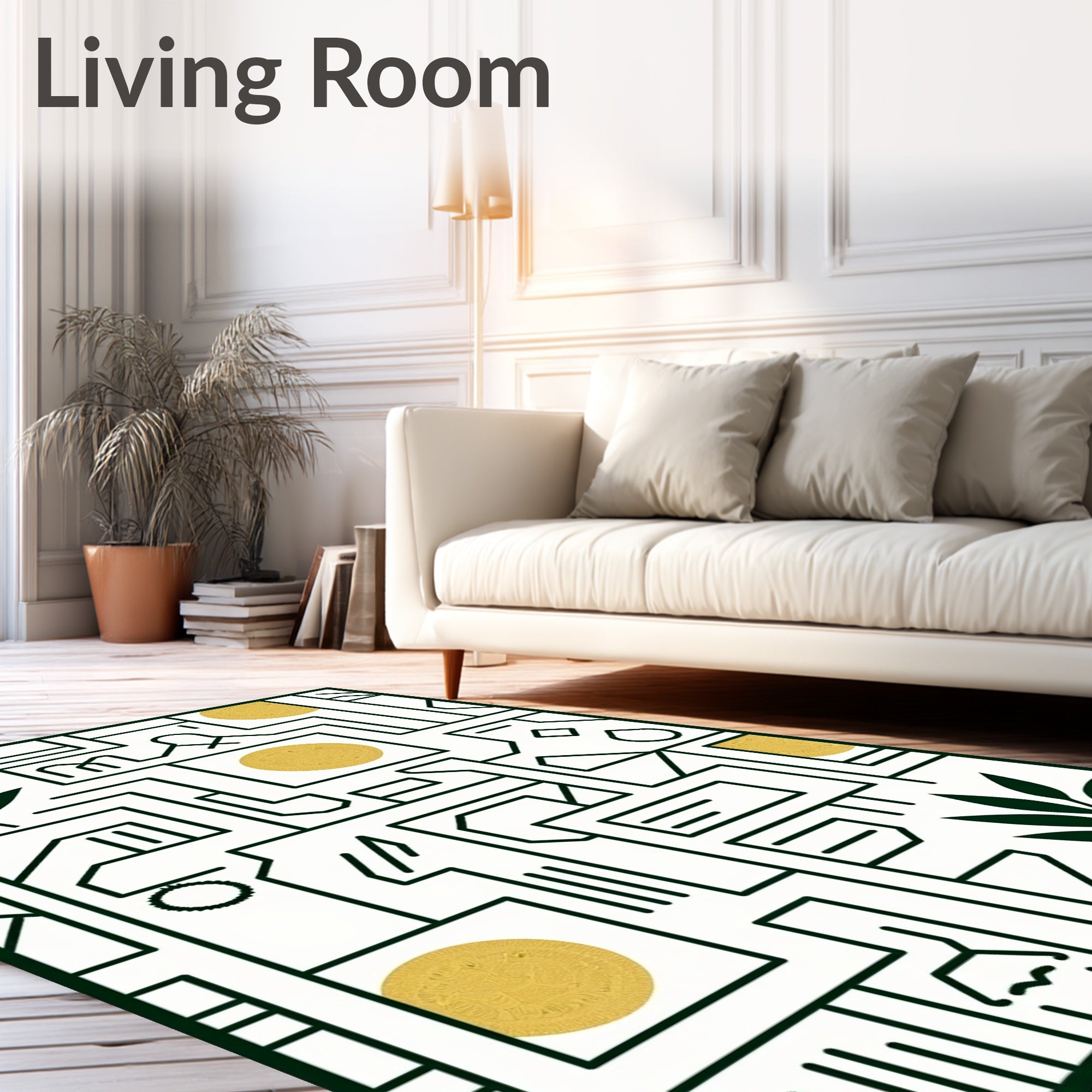 Geometric Leaf Gold Coin Rug