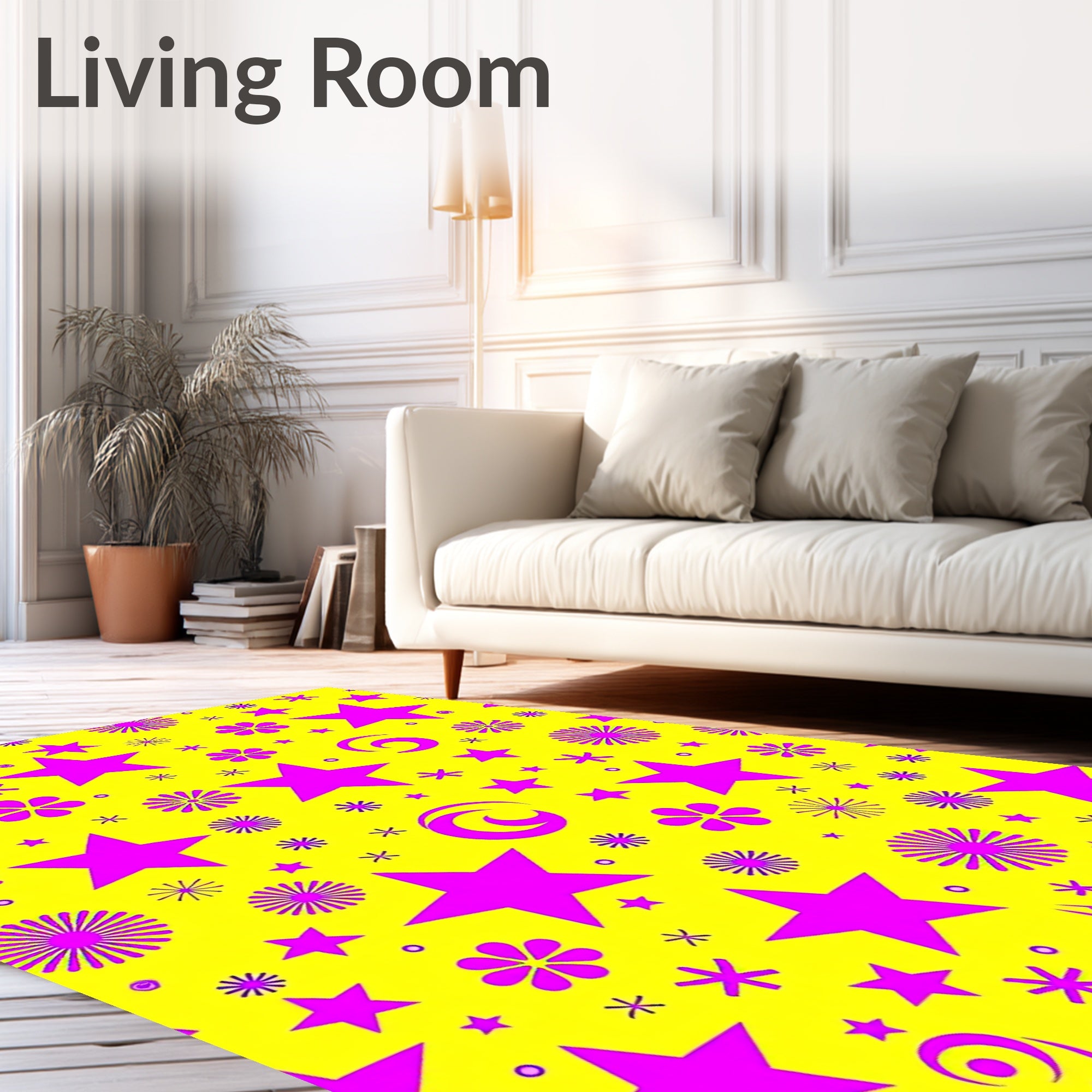 Vibrant Yellow Pink Starburst Floral Rug