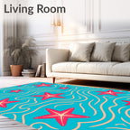 Coastal Starfish Wave Watercolor Rug