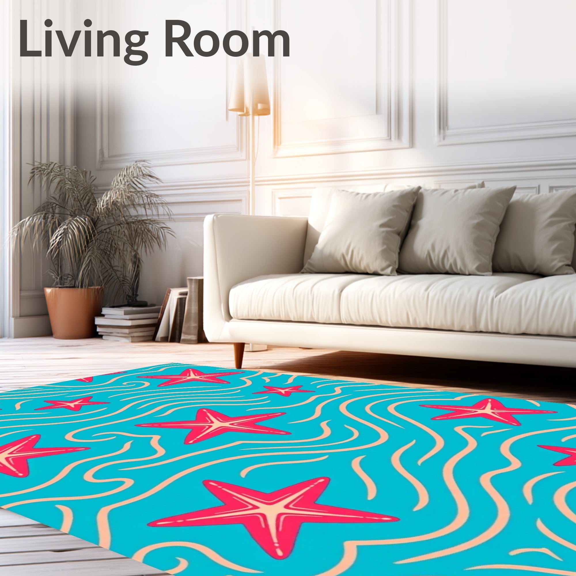 Coastal Starfish Wave Watercolor Rug