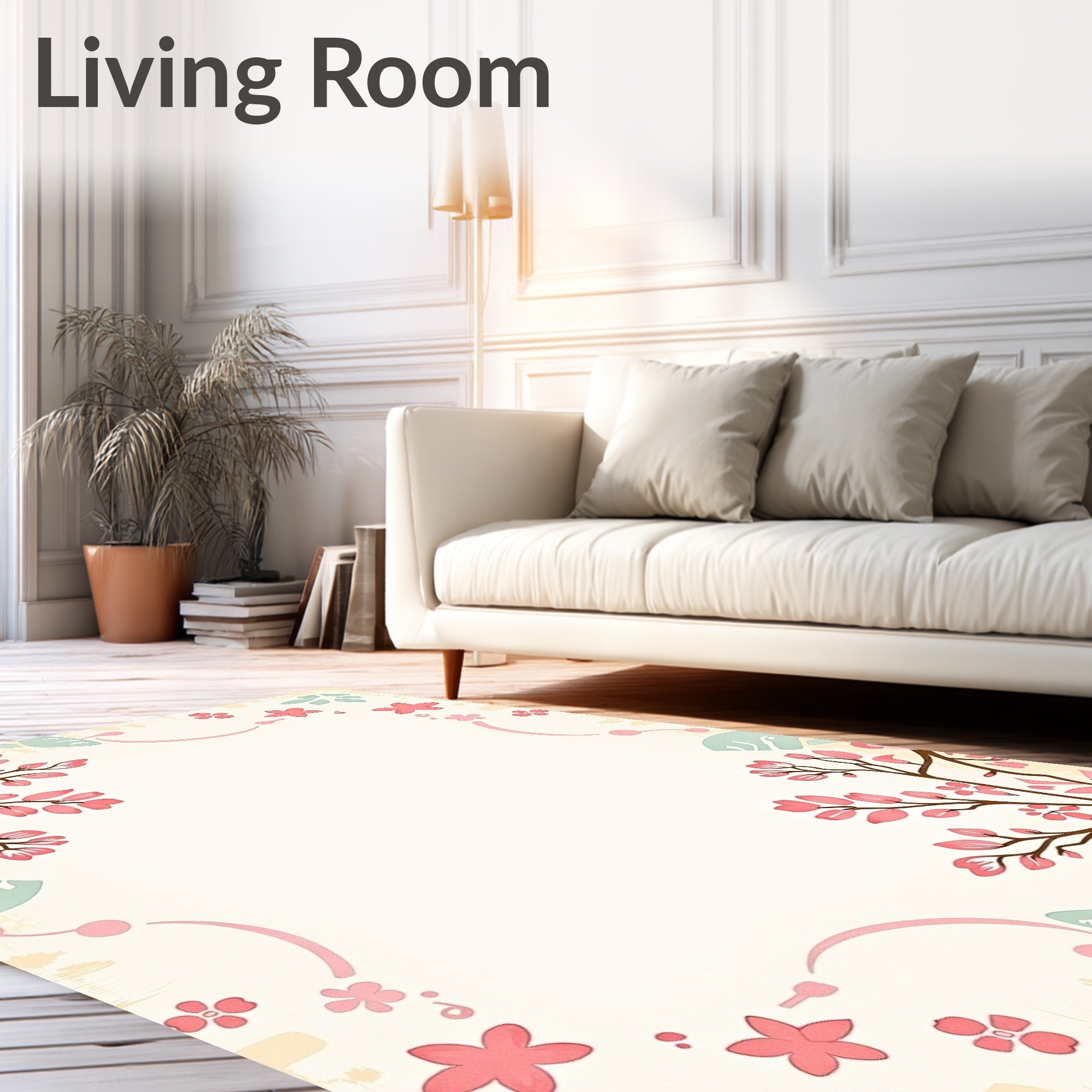 Pastel Pink Blossom Branches and Leaves Rug