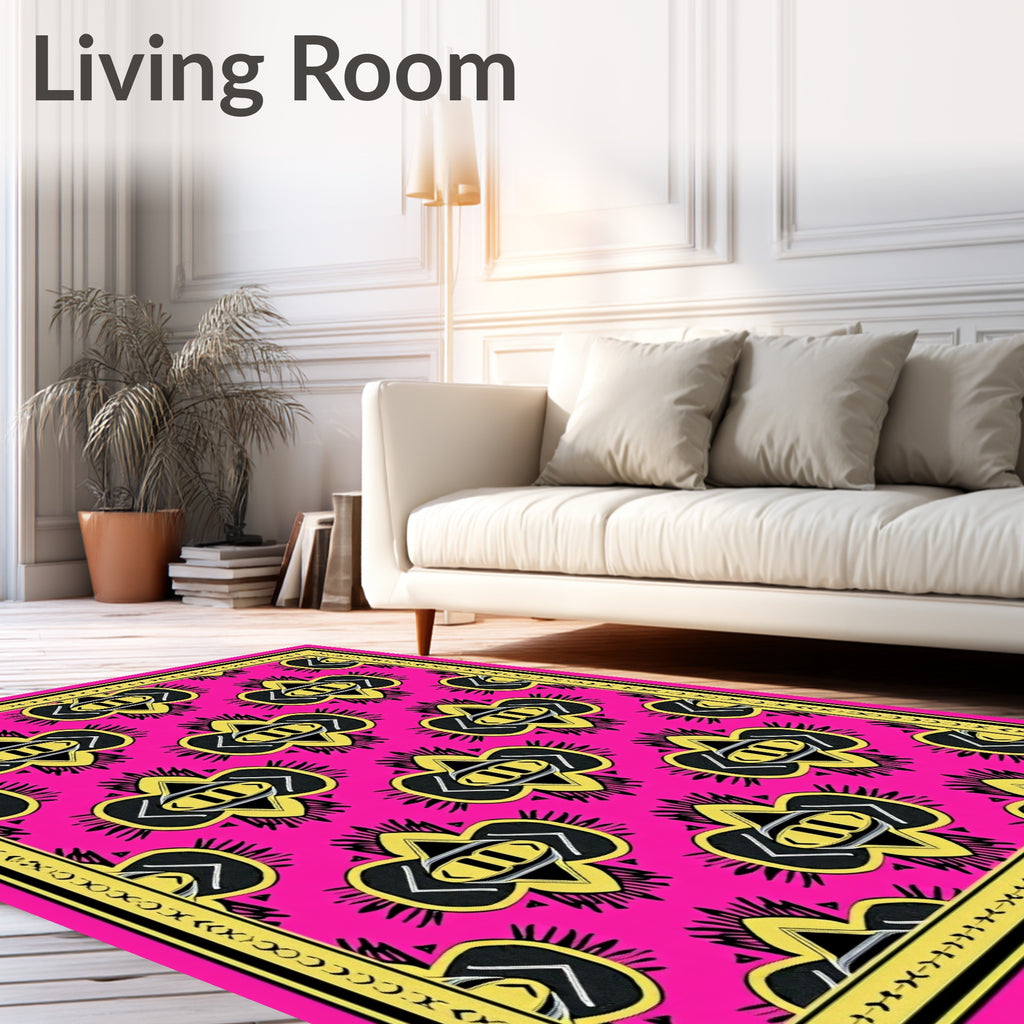 Vibrant Pink Yellow Tribal Medallions Rug