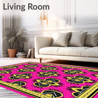 Vibrant Pink Yellow Tribal Medallions Rug