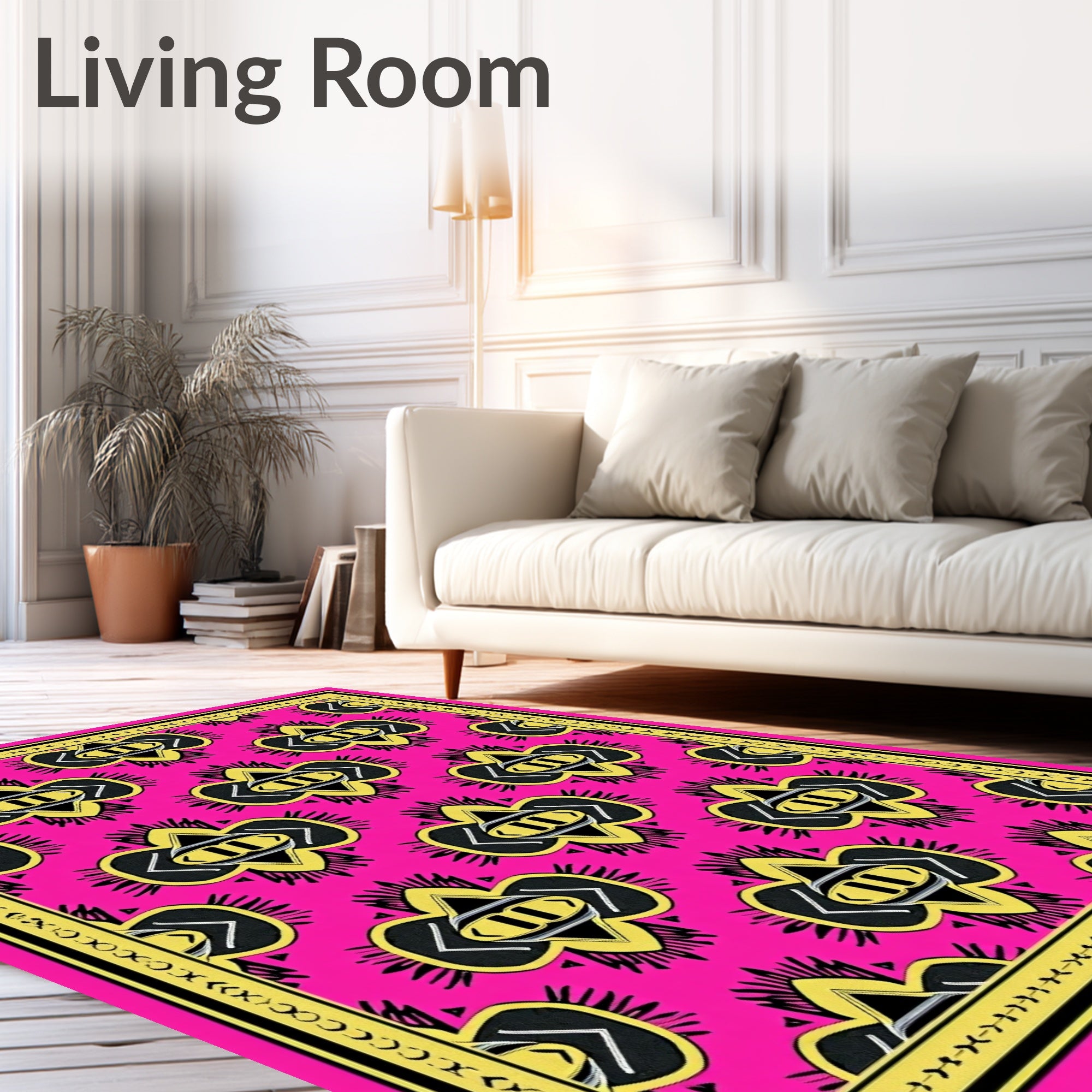 Vibrant Pink Yellow Tribal Medallions Rug