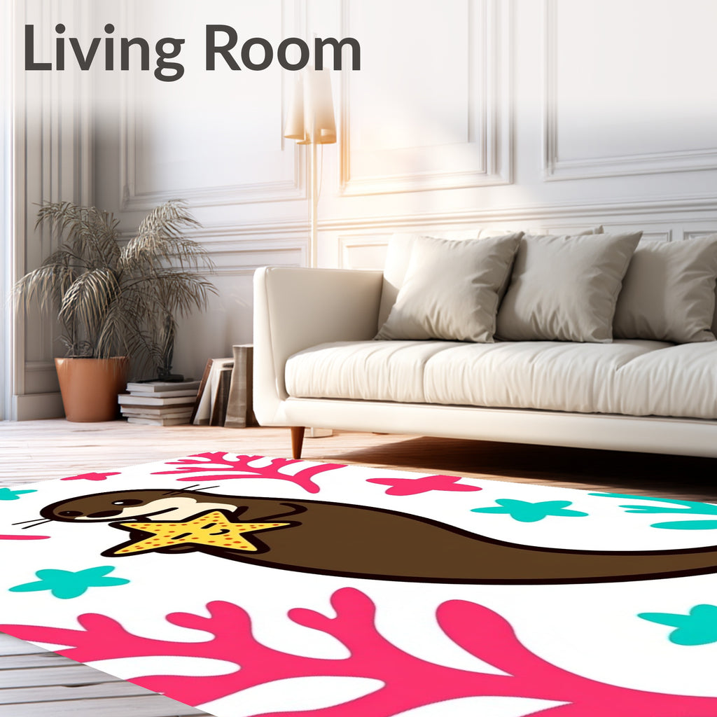 Whimsical Otter Starfish Coral Friends Rug