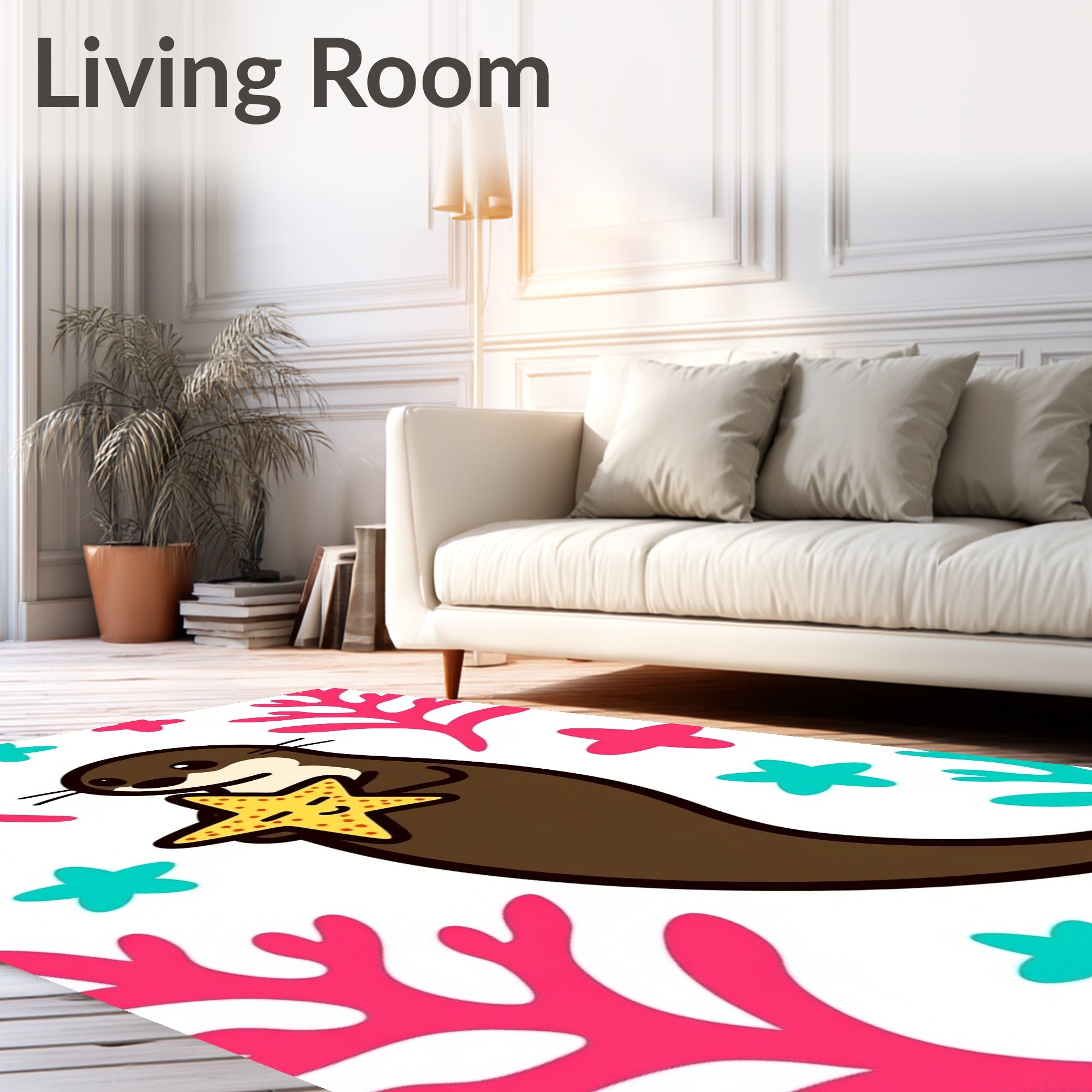 Whimsical Otter Starfish Coral Friends Rug